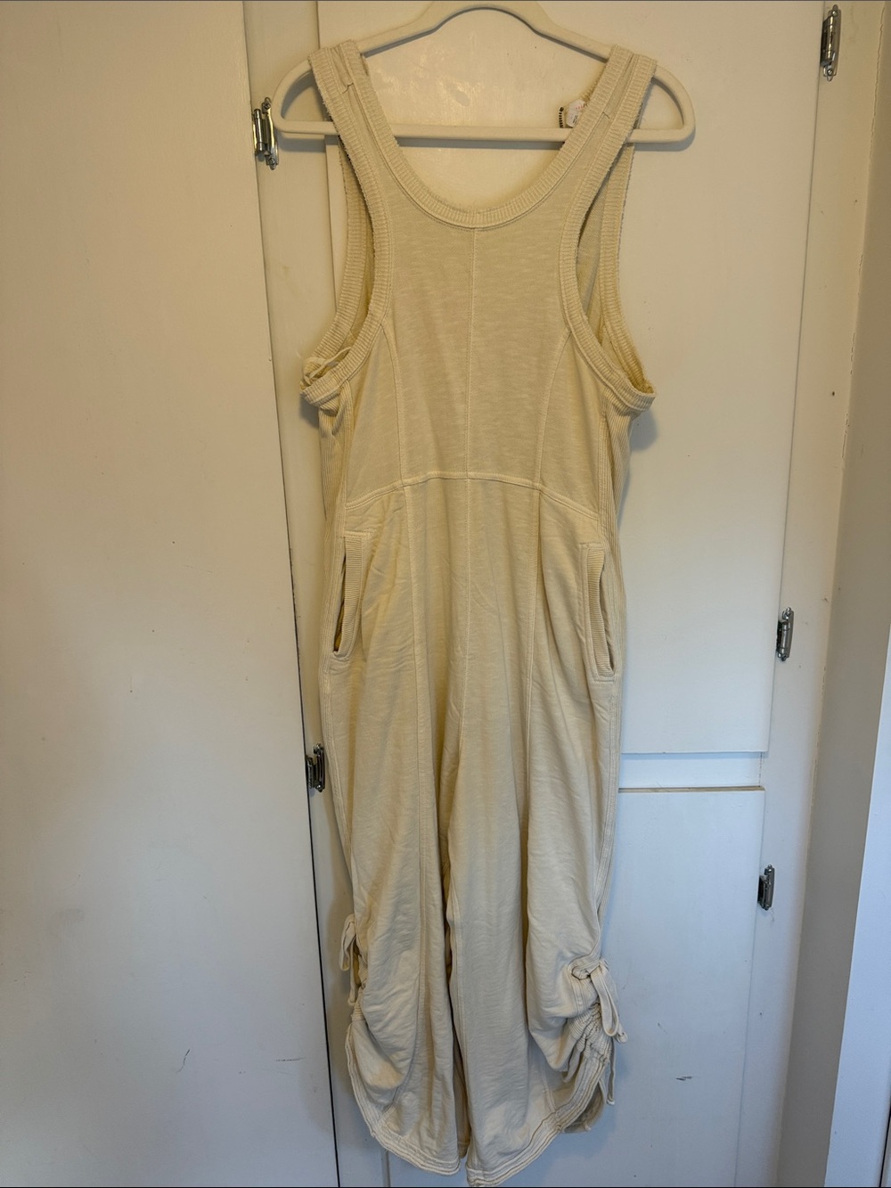 Anthropologie Daily Pracrice Cream Sleeveless cotton Jumpsuit with Side Pockets